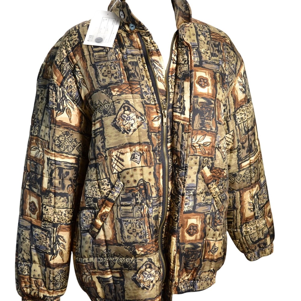 CLIO Women's Silk Jacket Abstract Print Full Zip Lightweight Size M Medium Bold